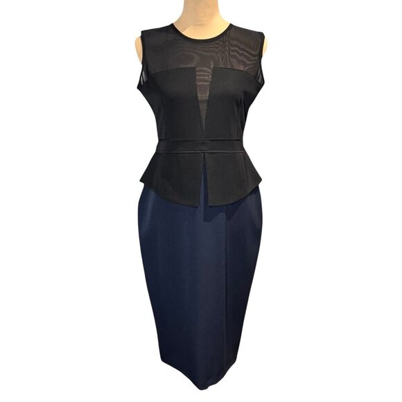 NWOT LRK Peplum Dress Sz 8 Black Navy Knee Length Work Career Office Siren Event - Picture 2 of 16